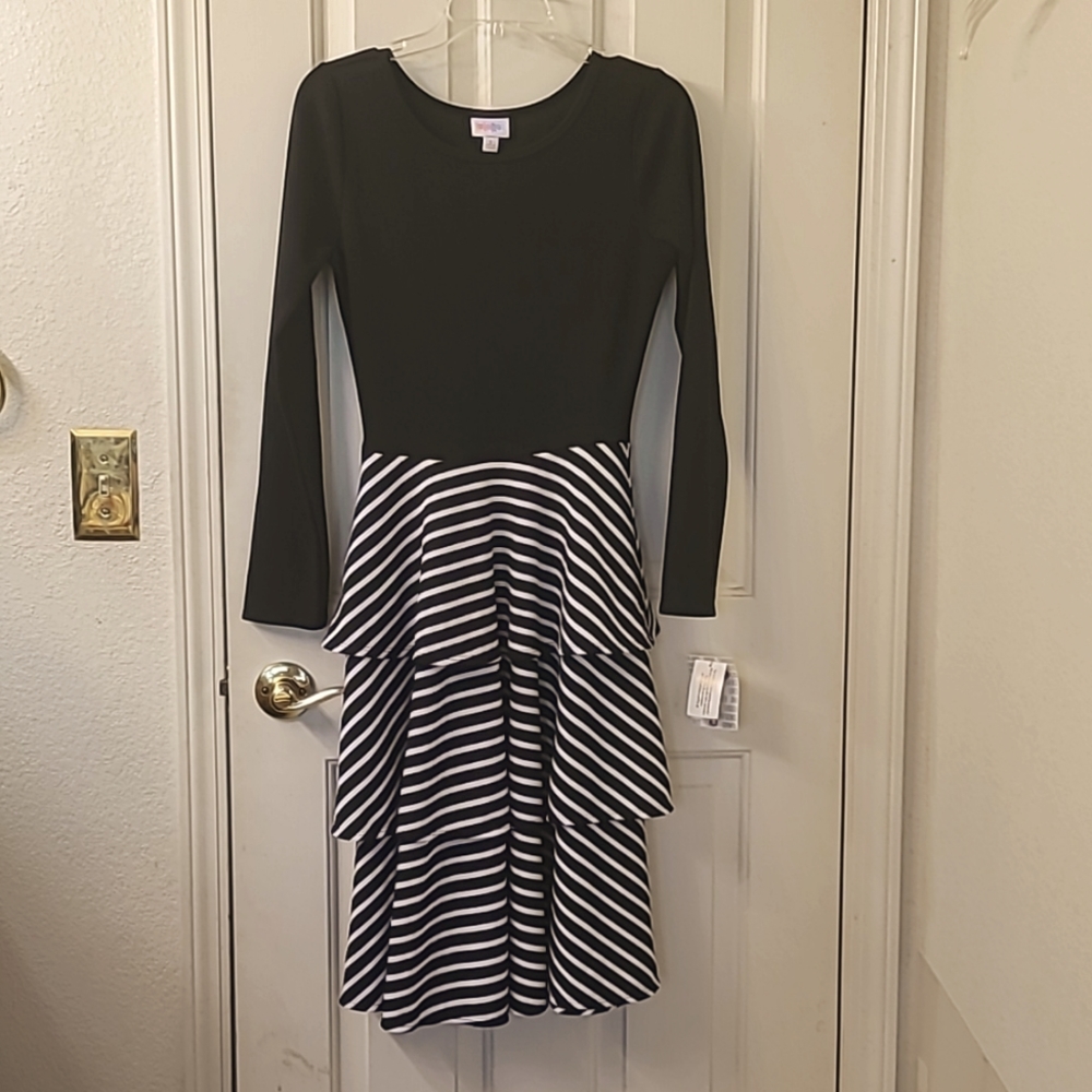 LulaRoe Black with Black & White Stripe Skirt Georgia, sz S, NWT